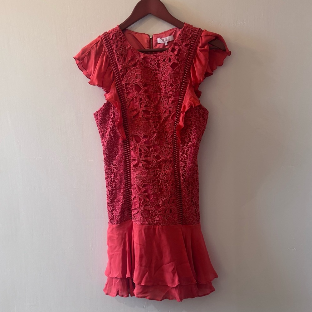 Parker Orange Lace Ruffle Dress Exposed Zipper Gorgeous Detail Size 2